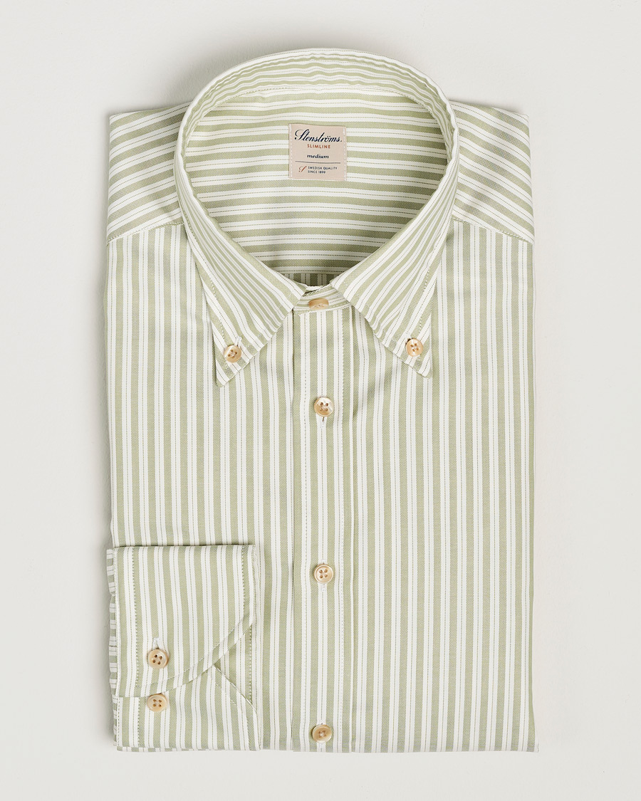 Uomini | Camicie | Stenströms | Slimline Vintage Stripe Oxford Shirt Green