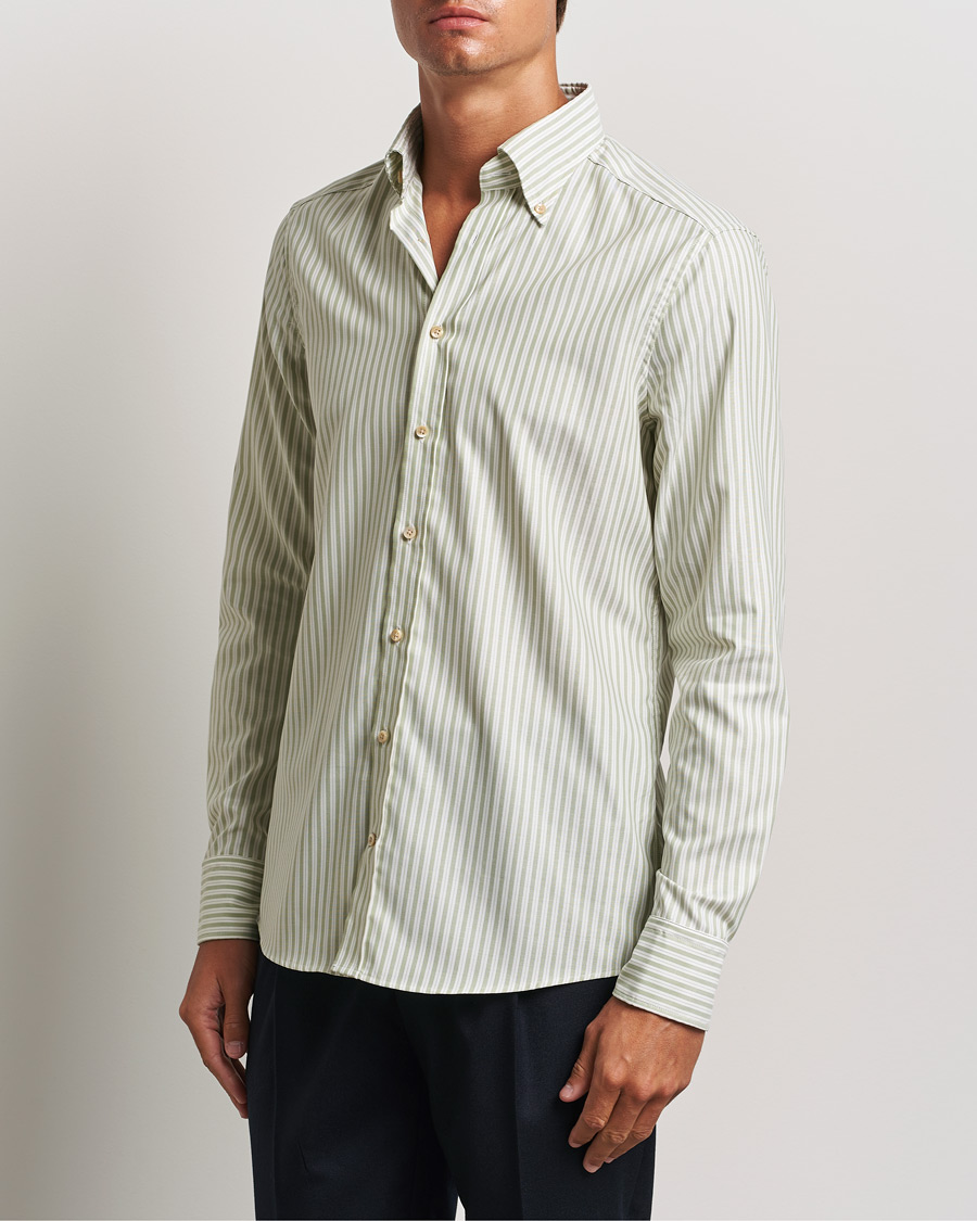 Uomini | Camicie | Stenströms | Slimline Vintage Stripe Oxford Shirt Green