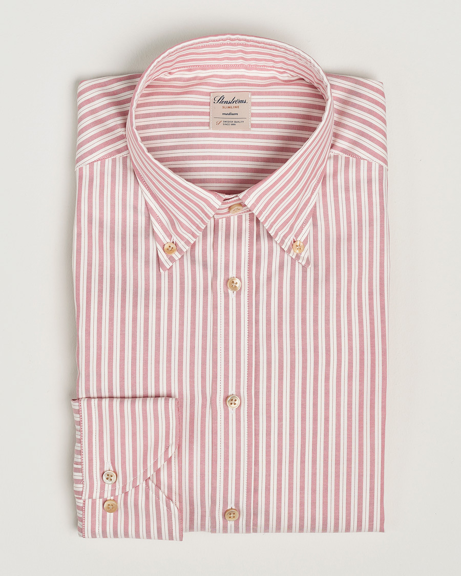 Uomini | Camicie | Stenströms | Slimline Vintage Stripe Oxford Shirt Red