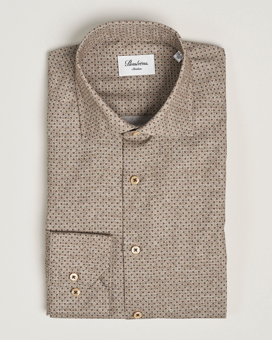 Uomini | Camicie | Stenströms | Slimline Brushed Printed Cut Away Shirt Beige