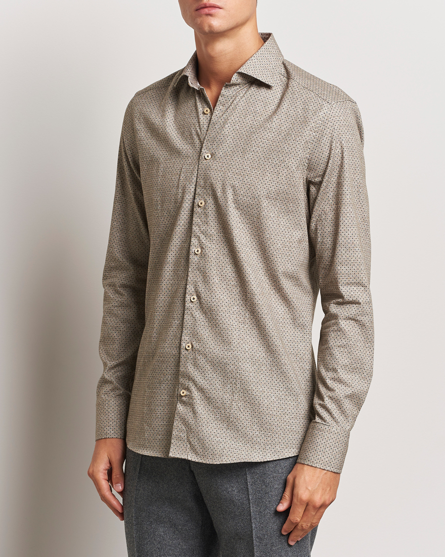 Uomini | Camicie | Stenströms | Slimline Brushed Printed Cut Away Shirt Beige