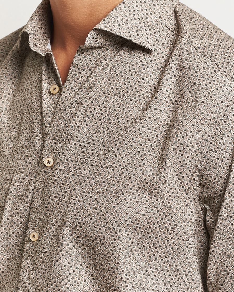 Uomini | Camicie | Stenströms | Slimline Brushed Printed Cut Away Shirt Beige
