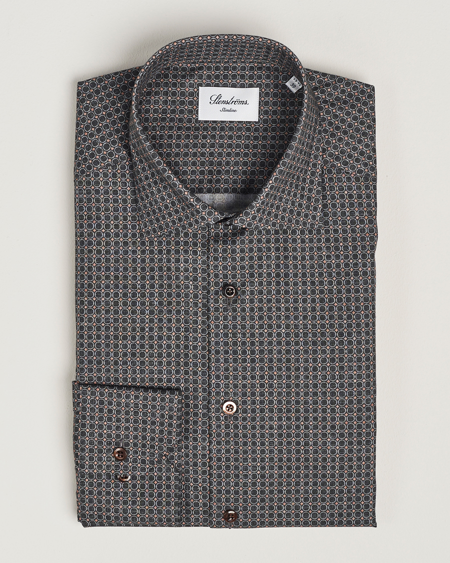 Uomini | Camicie | Stenströms | Slimline Brushed Printed Cut Away Shirt Black