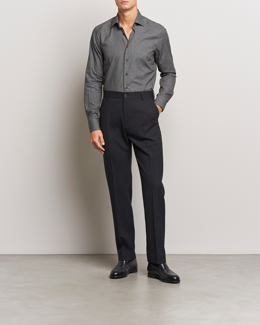 Uomini | Camicie | Stenströms | Slimline Brushed Printed Cut Away Shirt Black