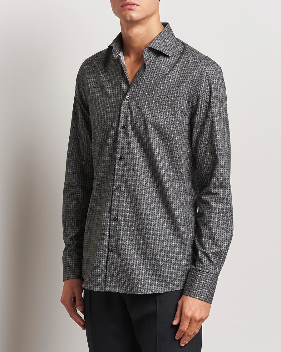 Uomini | Camicie | Stenströms | Slimline Brushed Printed Cut Away Shirt Black
