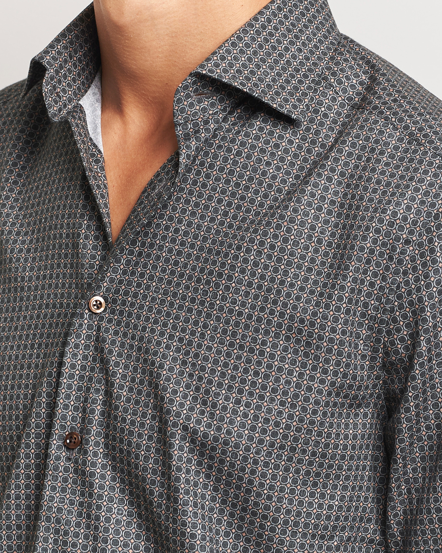 Uomini | Camicie | Stenströms | Slimline Brushed Printed Cut Away Shirt Black
