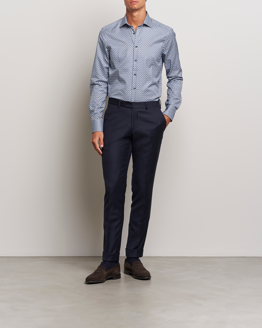 Uomini | Camicie | Stenströms | Slimline Printed Twill Cut Away Shirt Blue