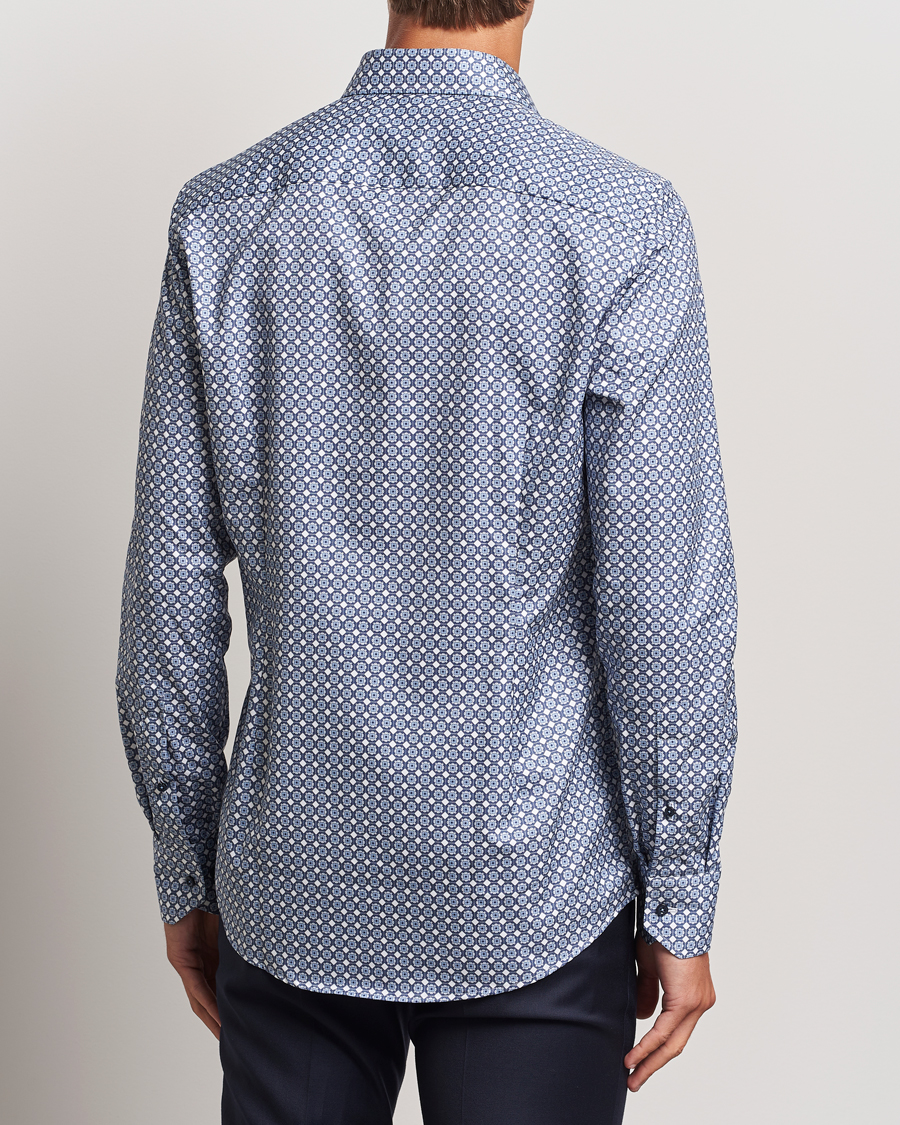 Uomini | Camicie | Stenströms | Slimline Printed Twill Cut Away Shirt Blue