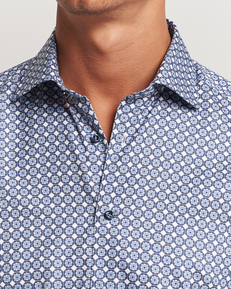 Uomini | Camicie | Stenströms | Slimline Printed Twill Cut Away Shirt Blue