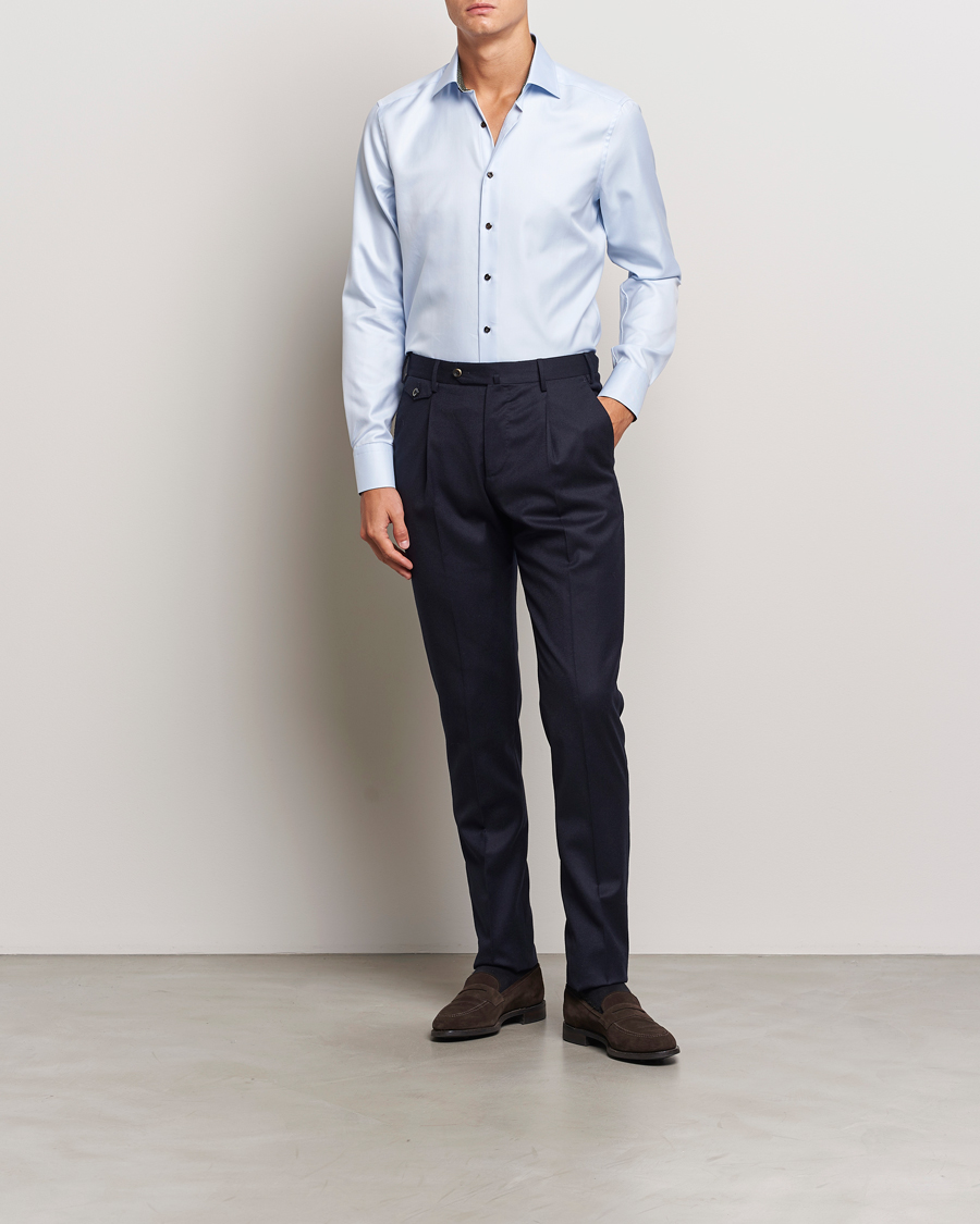 Uomini | Camicie | Stenströms | Slimline Superior Twill Contrast Shirt Blue
