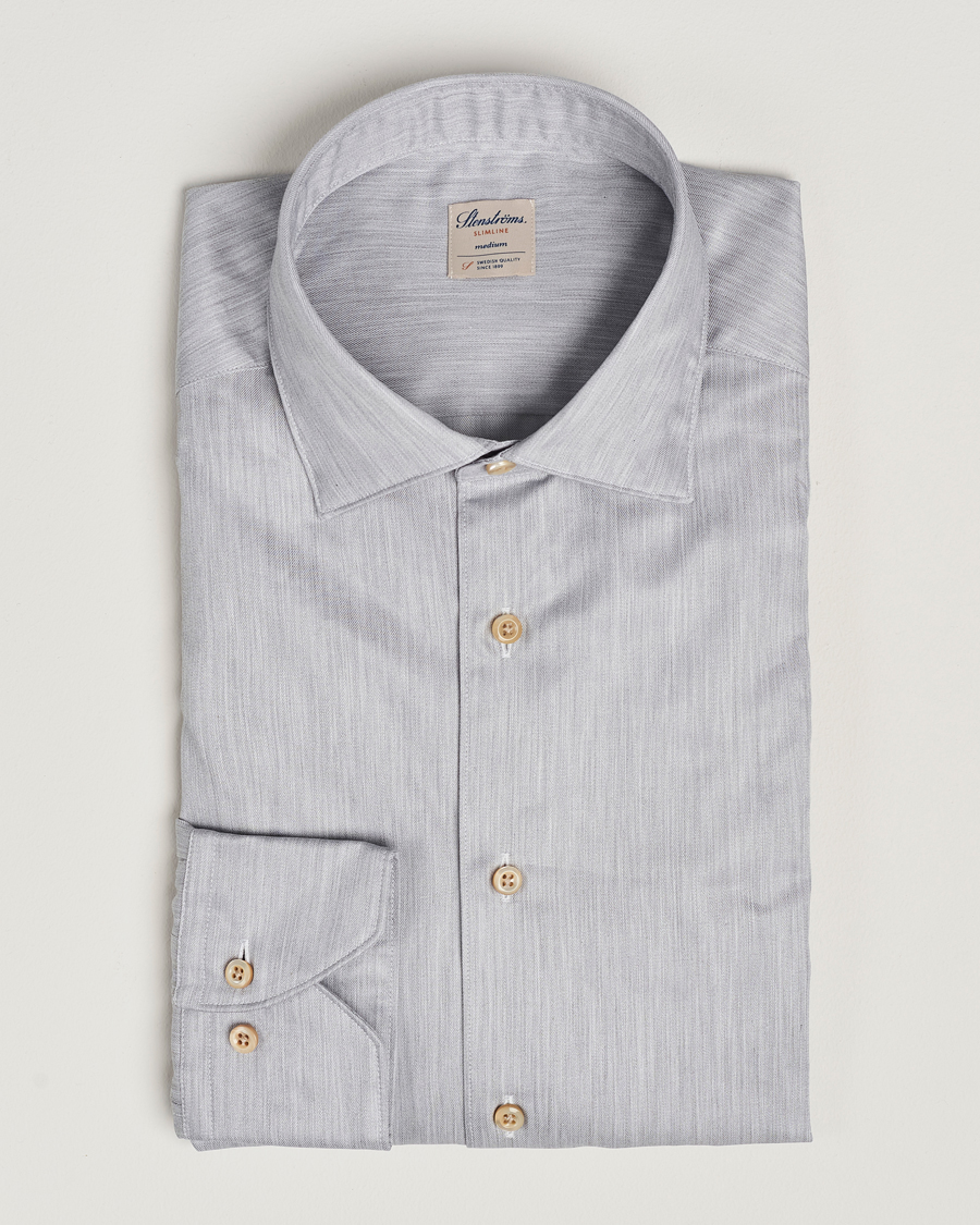 Uomini | Camicie | Stenströms | Slimline Twill Melange Cut Away Shirt Grey