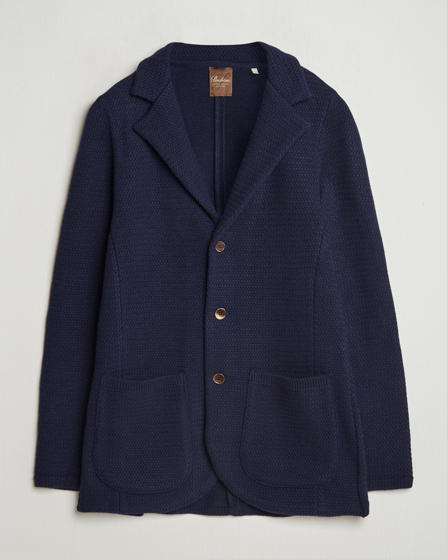 Uomini | Blazers | Stenströms | Knitted Textured Merino Wool Blazer Navy
