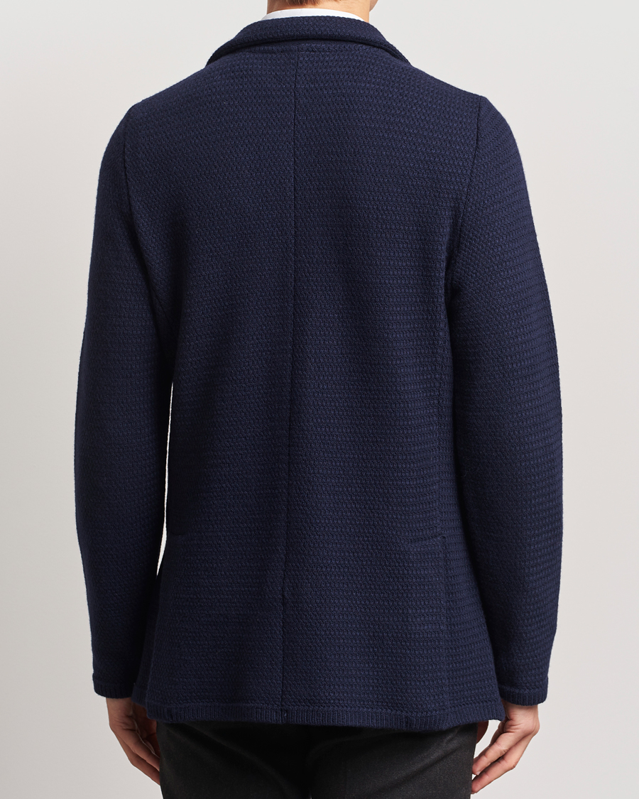 Uomini | Blazers | Stenströms | Knitted Textured Merino Wool Blazer Navy