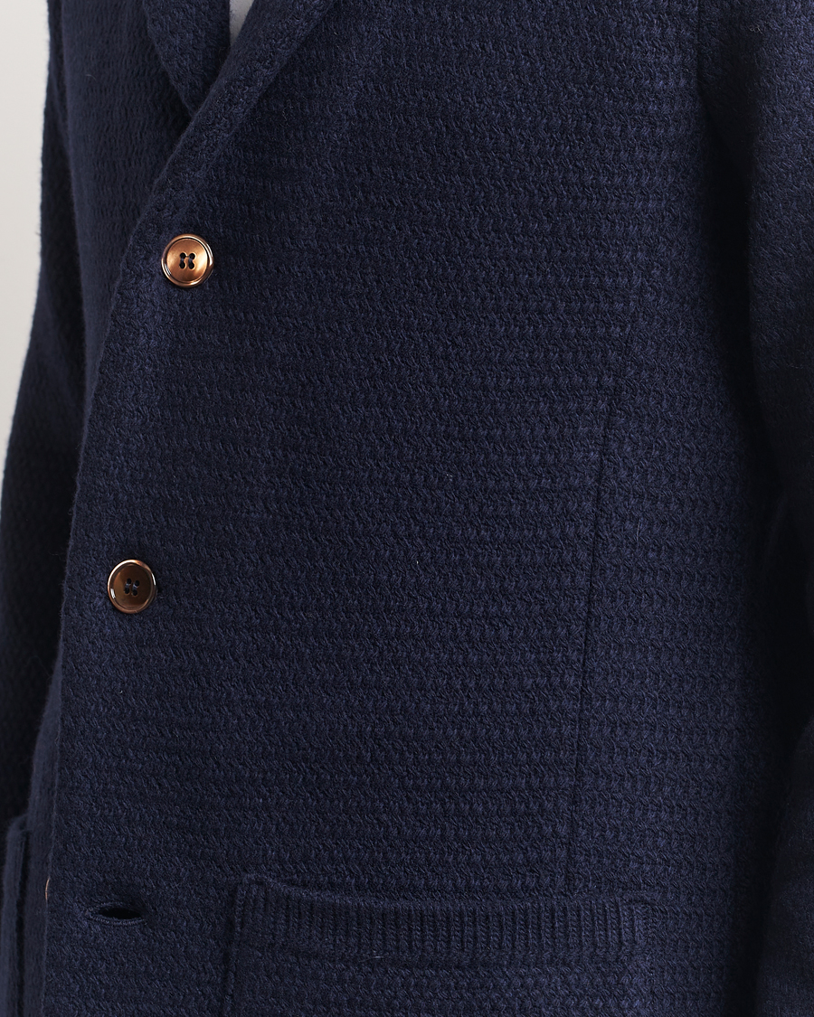 Uomini | Blazers | Stenströms | Knitted Textured Merino Wool Blazer Navy