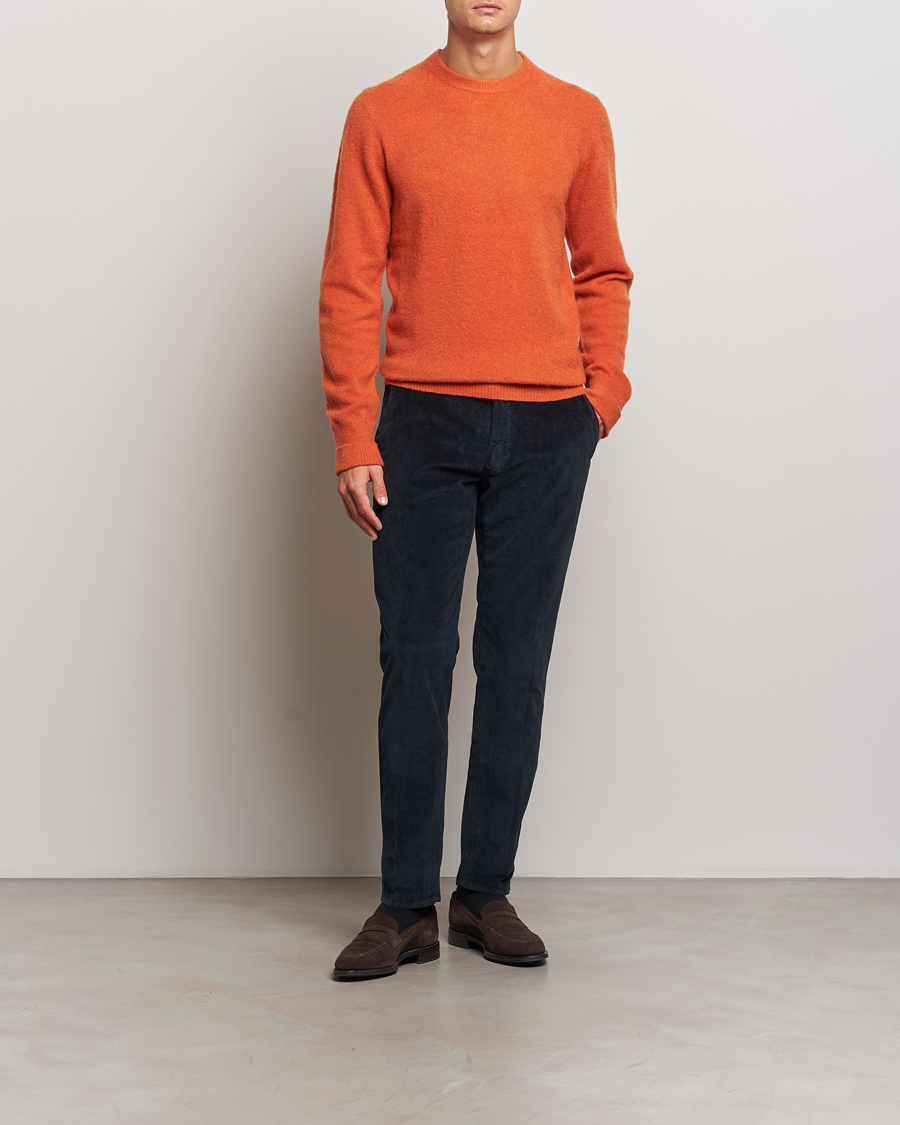 Uomini | Maglieria | Stenströms | Brushed Merino Crew Neck Orange