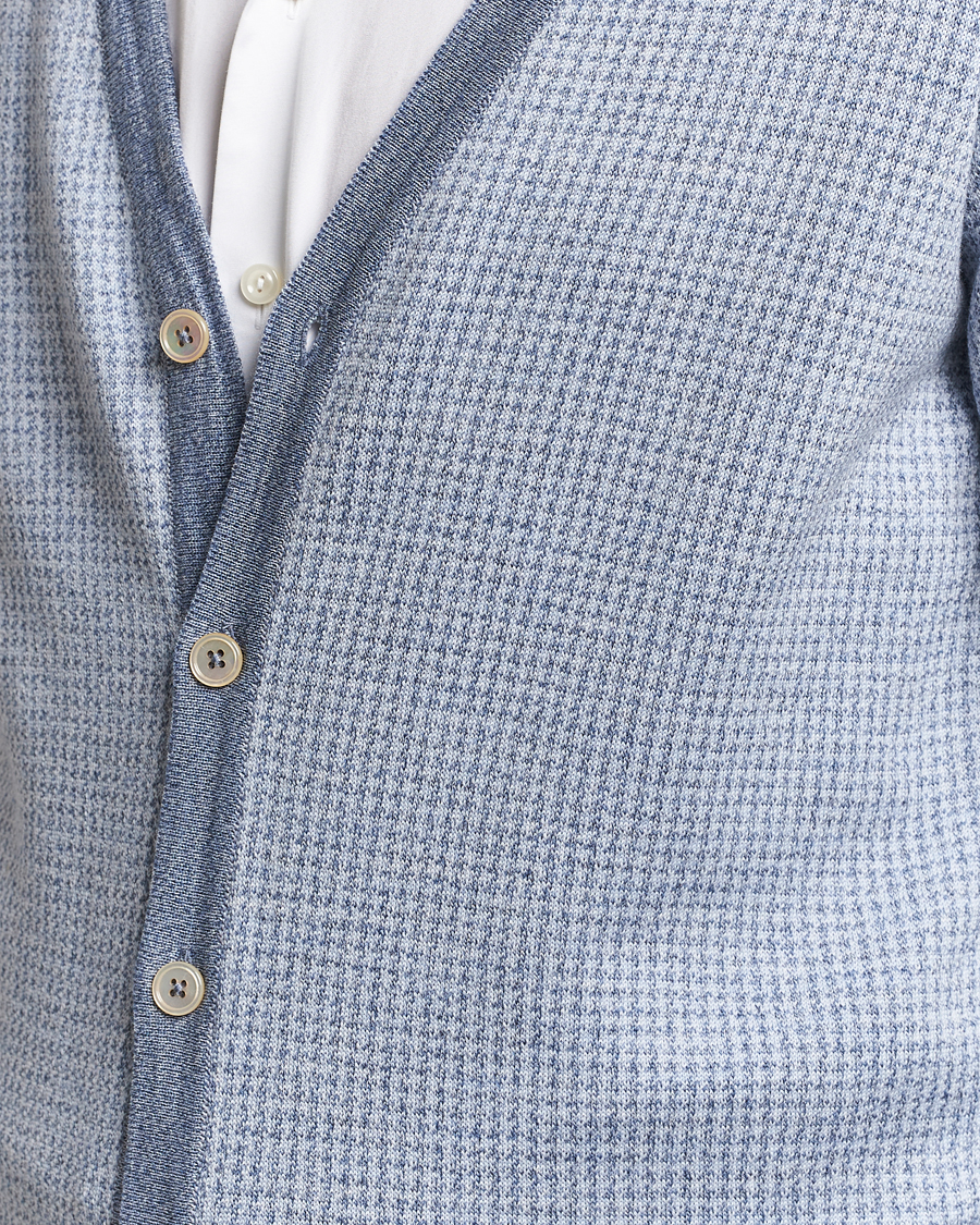 Uomini | Maglieria | Stenströms | Pepita Merino Wool Cardigan Navy