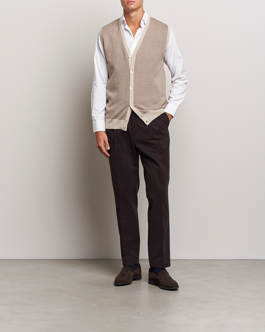 Uomini | Maglieria | Stenströms | Pepita Merino Wool Vest Brown