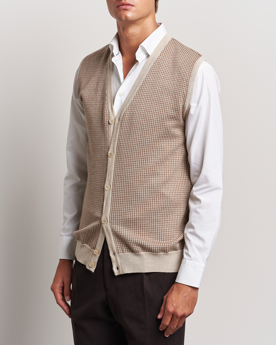 Uomini | Maglieria | Stenströms | Pepita Merino Wool Vest Brown
