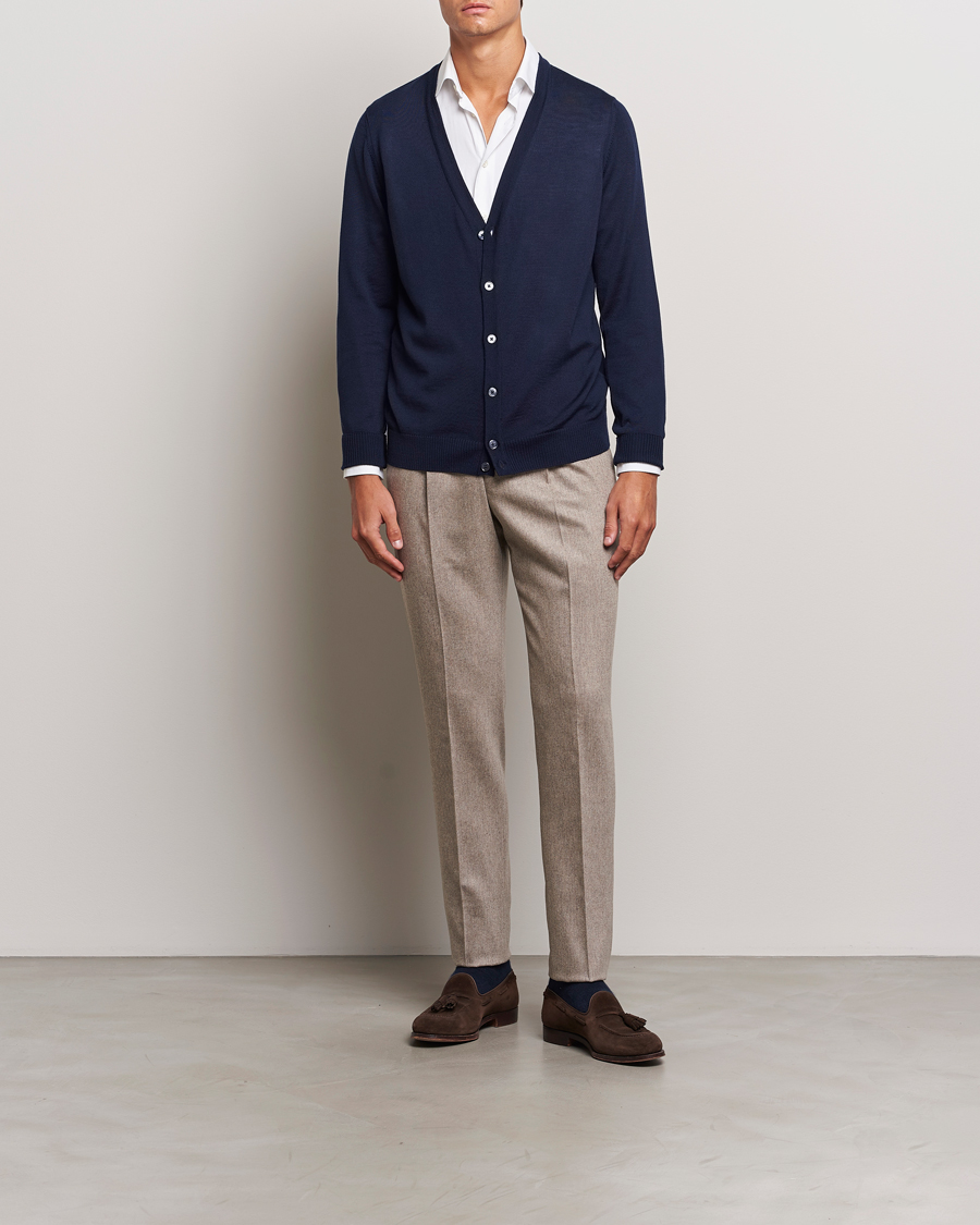 Uomini | Maglieria | Stenströms | Merino Cardigan Navy