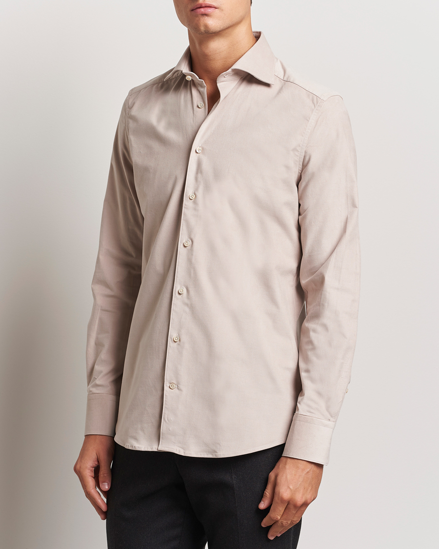 Uomini | Camicie | Stenströms | 1899 Velvet Baby Corduroy Shirt Beige