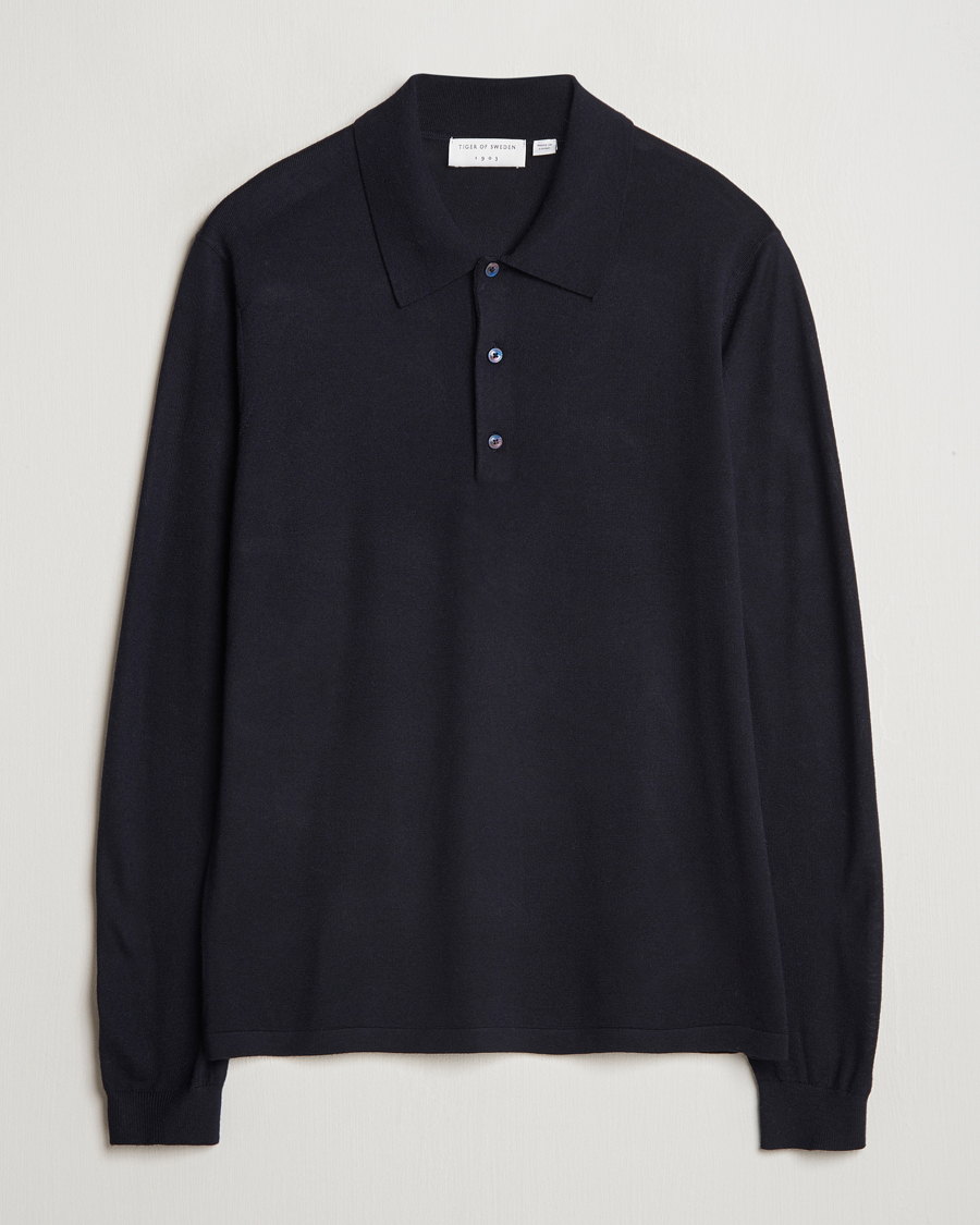 Uomini | Maglieria | Tiger of Sweden | Eross Extra Fine Merino Poloshirt Light Ink