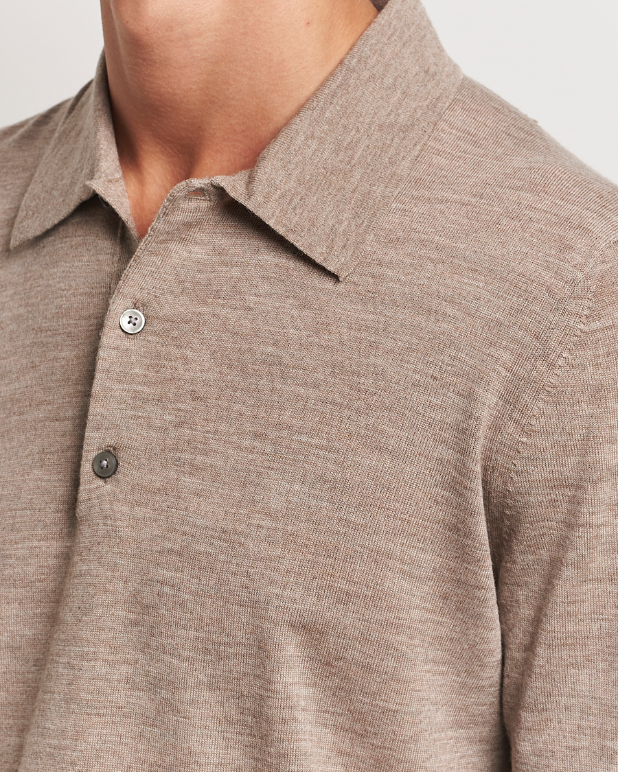 Uomini | Maglieria | Tiger of Sweden | Eross Extra Fine Merino Poloshirt Beige Melange