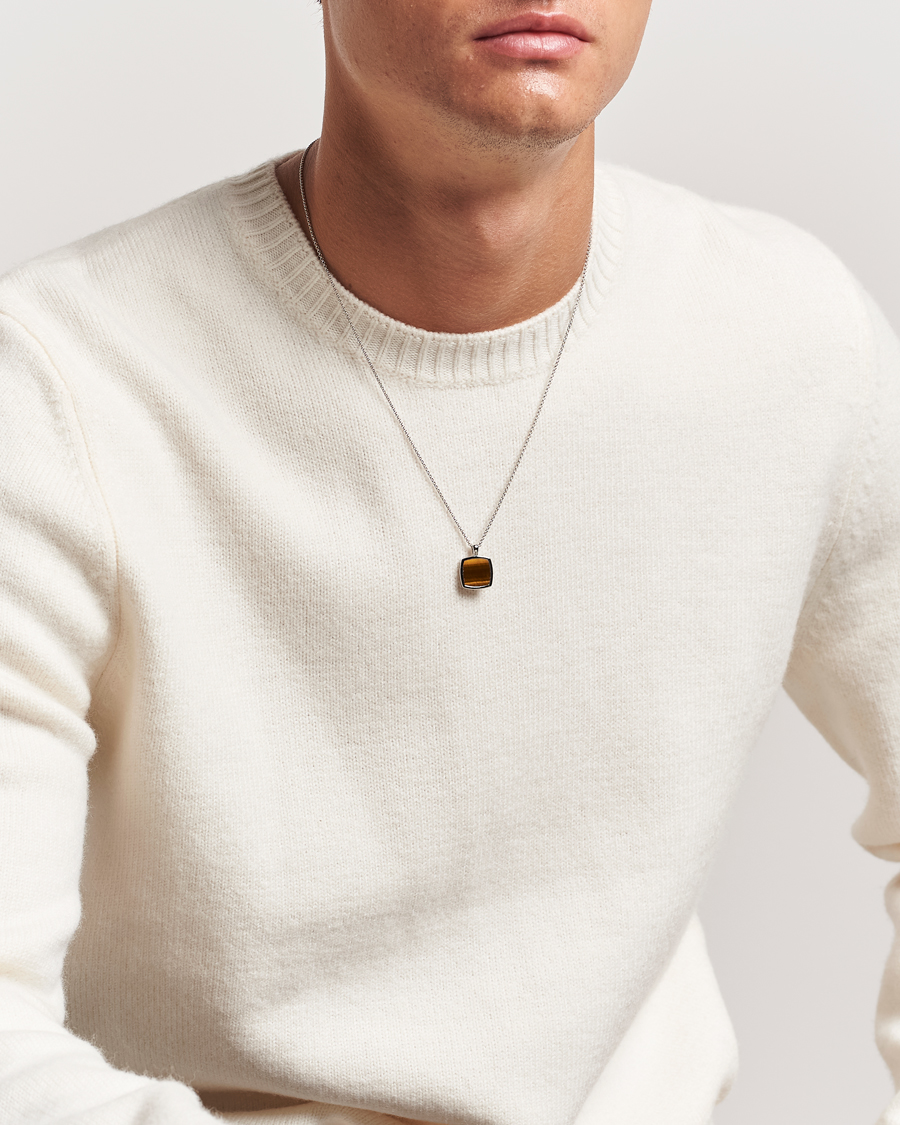 Uomini | Gioielli | Tom Wood | Cushion Pendant Tiger Eye Silver
