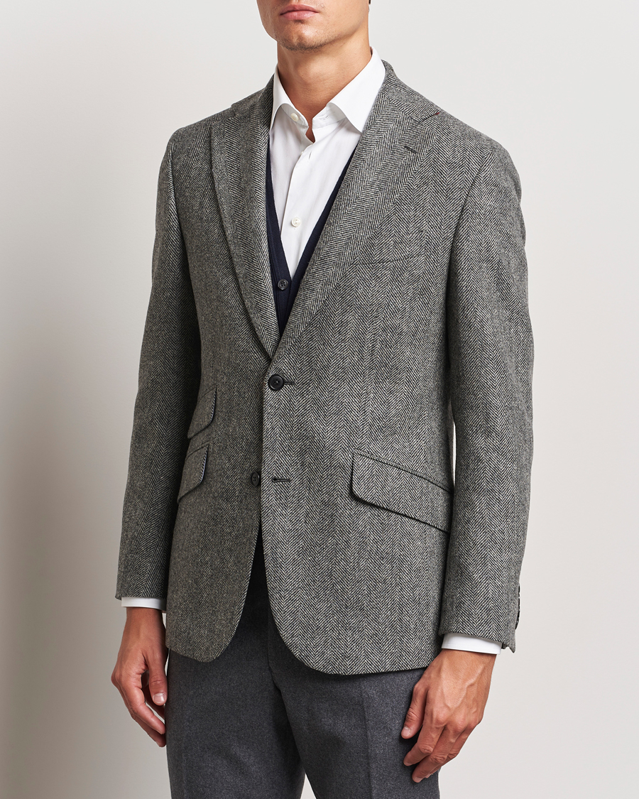 Uomini | Blazers | Walker Slater | Edward Lambswool Herringbone Blazer Dark Grey