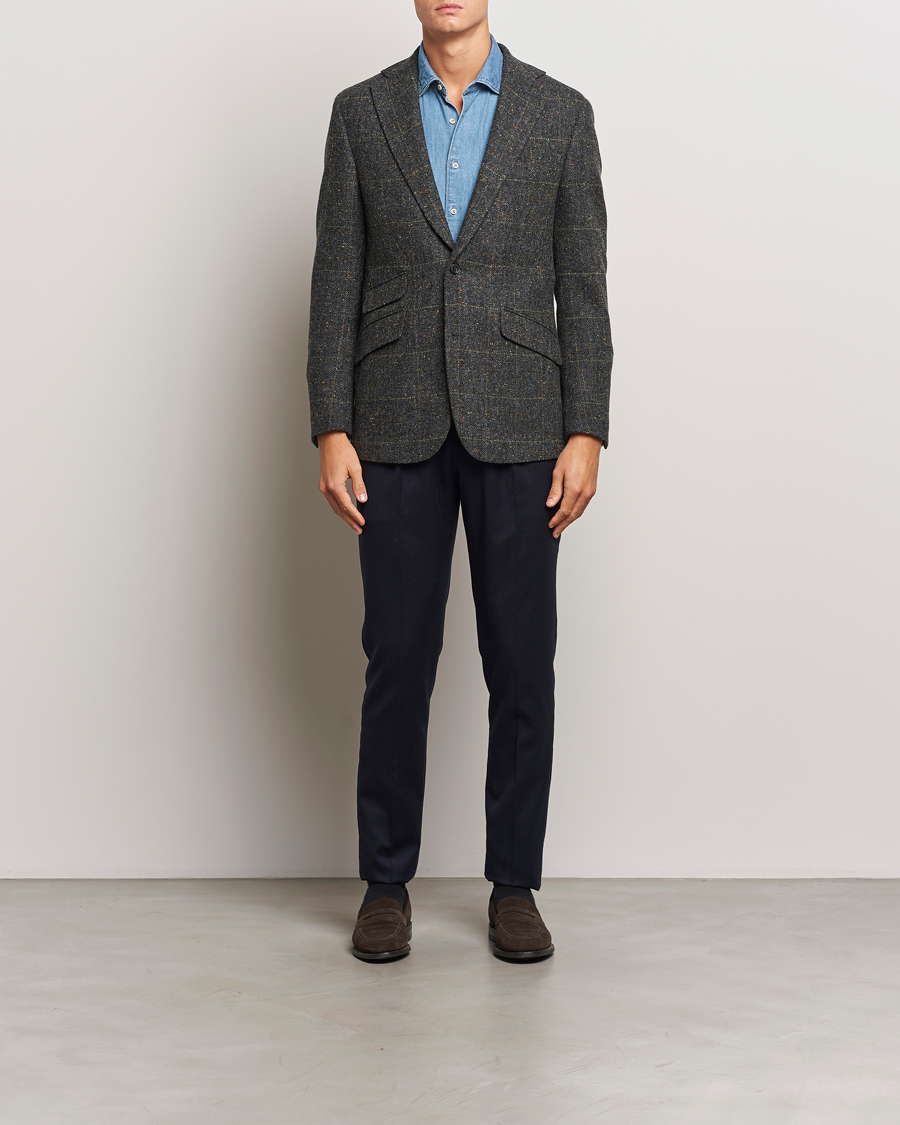 Uomini | Blazers | Walker Slater | Edward Wool Donegal Windowpane Blazer Dark Grey