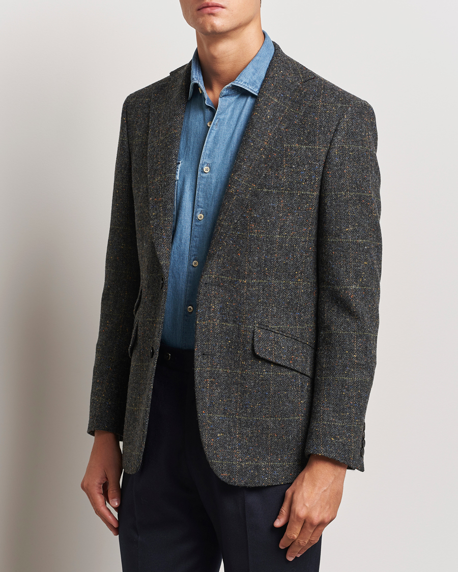 Uomini | Blazers | Walker Slater | Edward Wool Donegal Windowpane Blazer Dark Grey