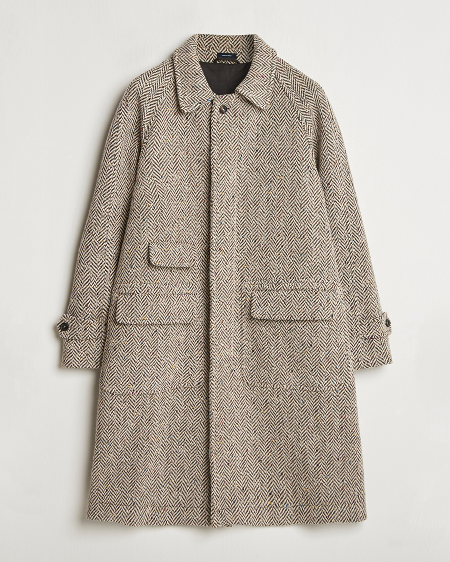 Uomini | Giacche | Drake's | Herringbone Tweed Raglan Coat Oat Fleck