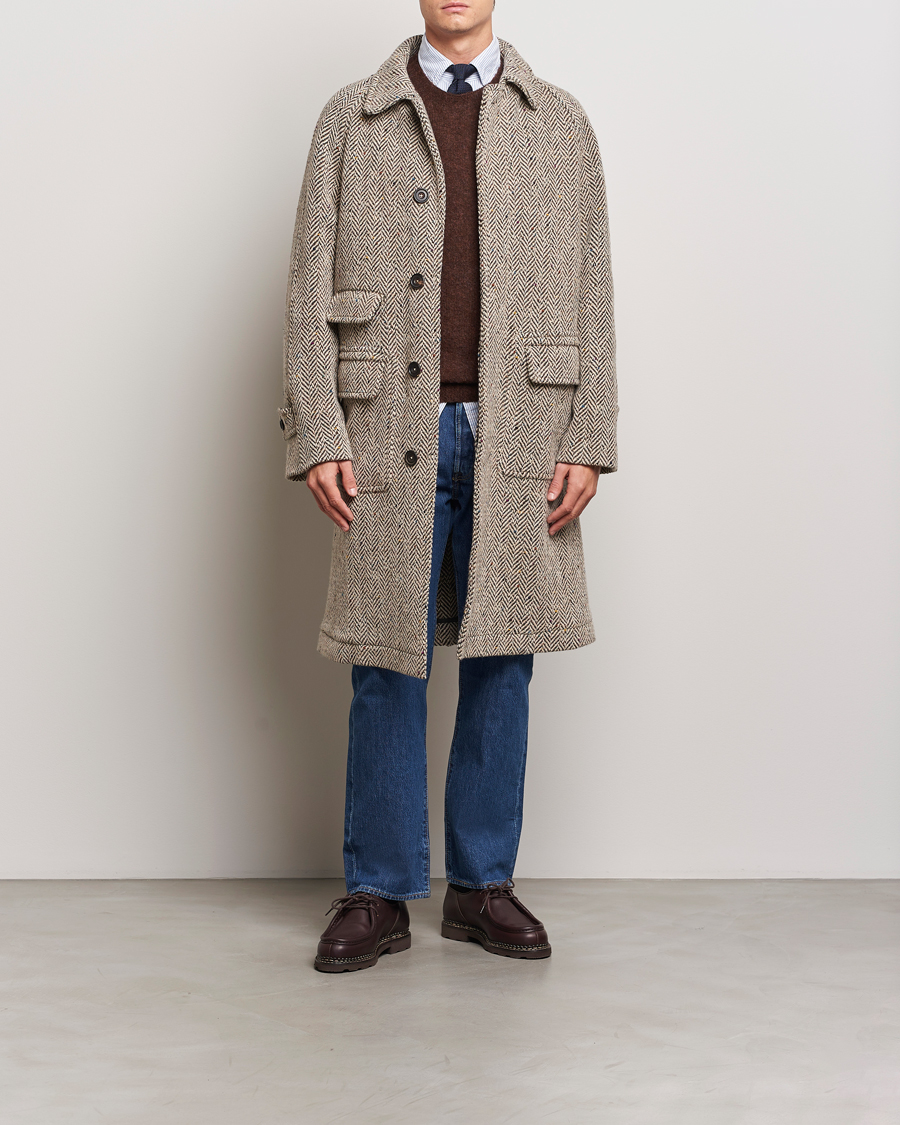 Uomini | Giacche | Drake's | Herringbone Tweed Raglan Coat Oat Fleck
