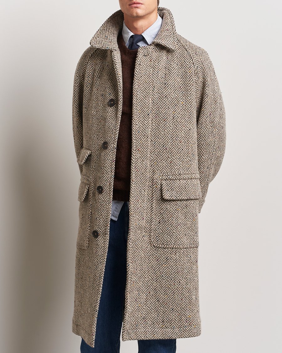 Uomini | Giacche | Drake's | Herringbone Tweed Raglan Coat Oat Fleck