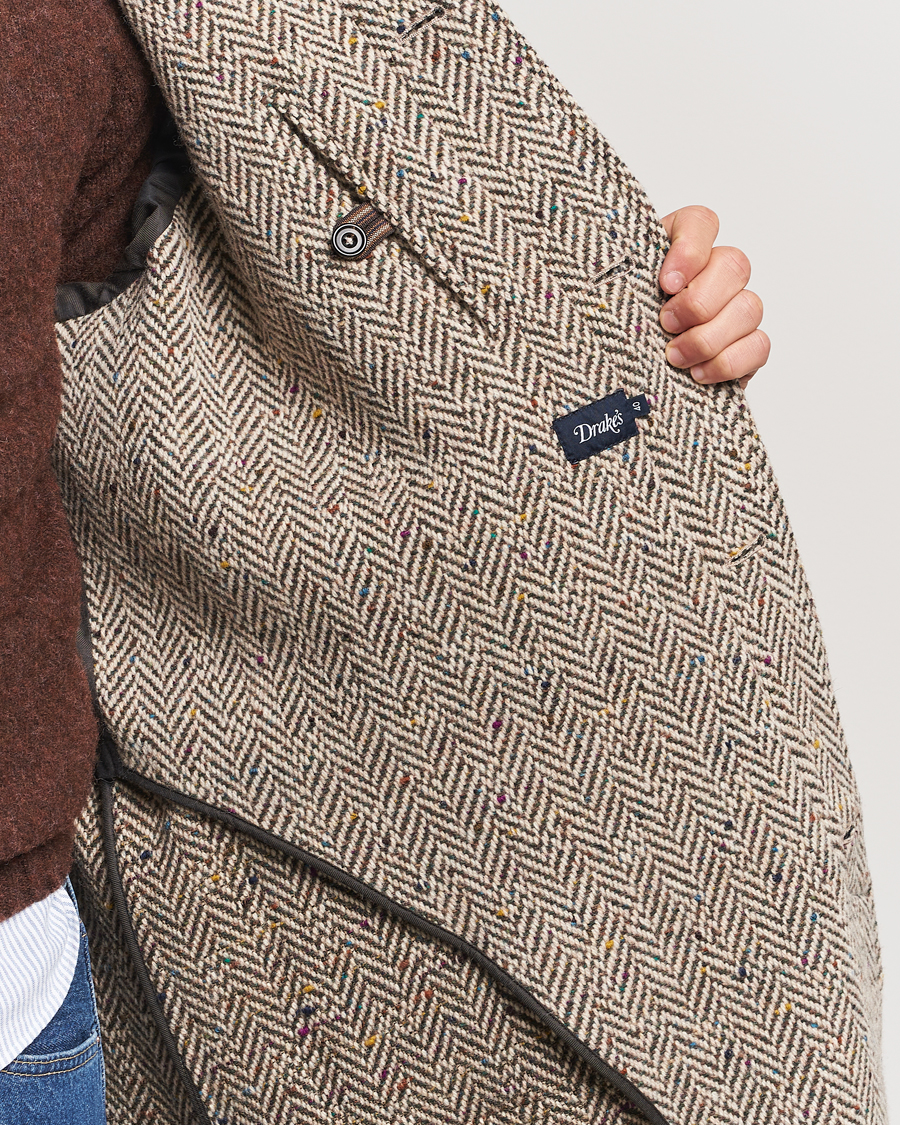 Uomini | Giacche | Drake's | Herringbone Tweed Raglan Coat Oat Fleck