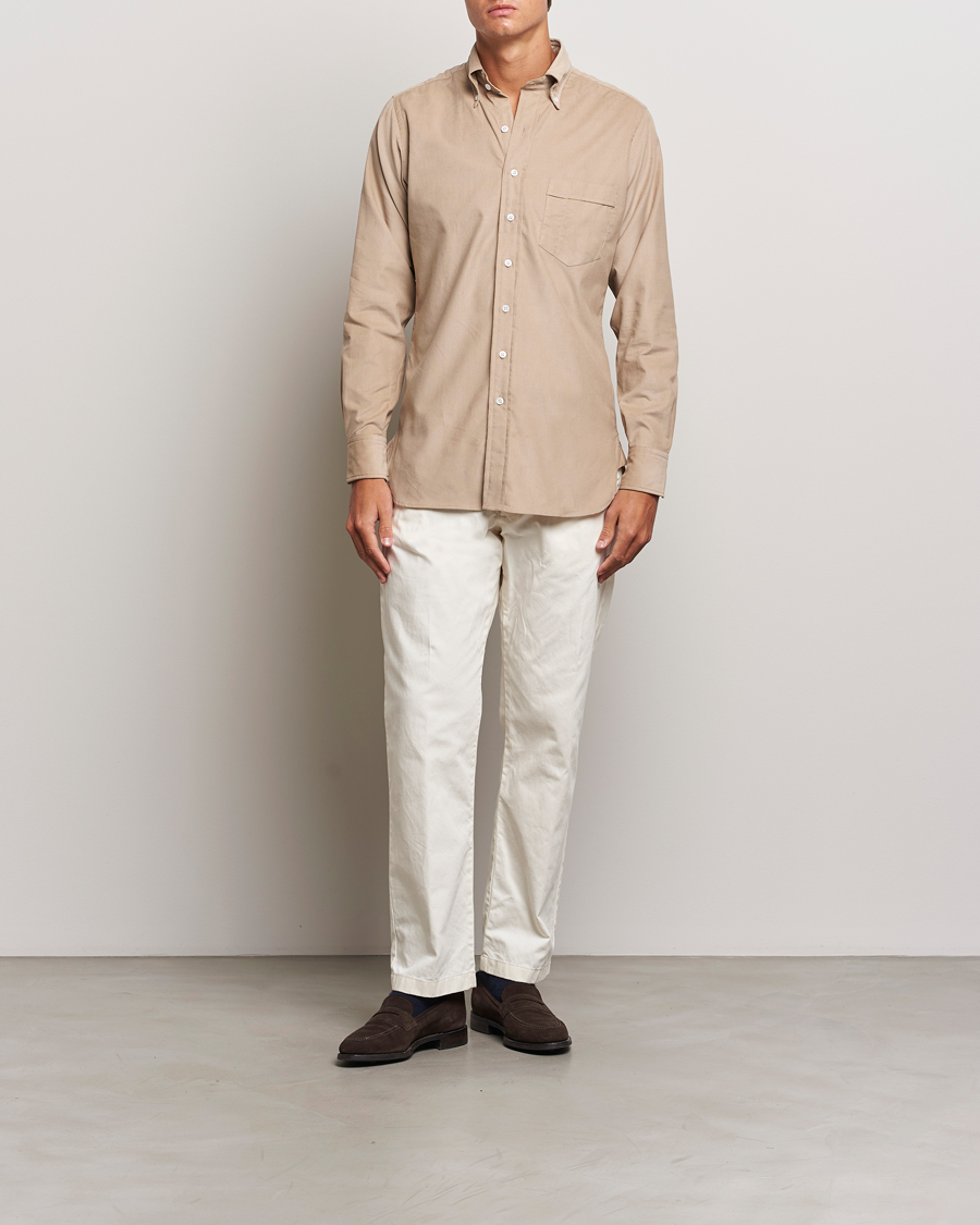 Uomini | Camicie | Drake's | Button Down Corduroy Shirt Ecru