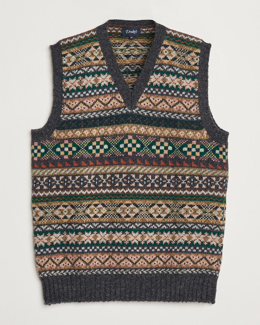 Uomini | Maglieria | Drake's | Fairisle Wool Vest Purple Multi