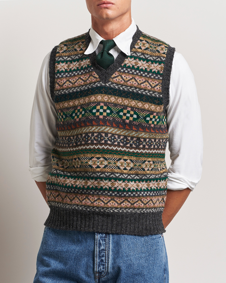 Uomini | Maglieria | Drake's | Fairisle Wool Vest Purple Multi