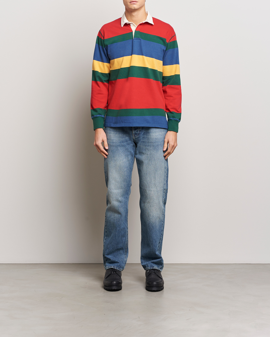 Uomini | Maglieria | Drake's | Multi Striped Rugby Shirt Red/Green/Blue