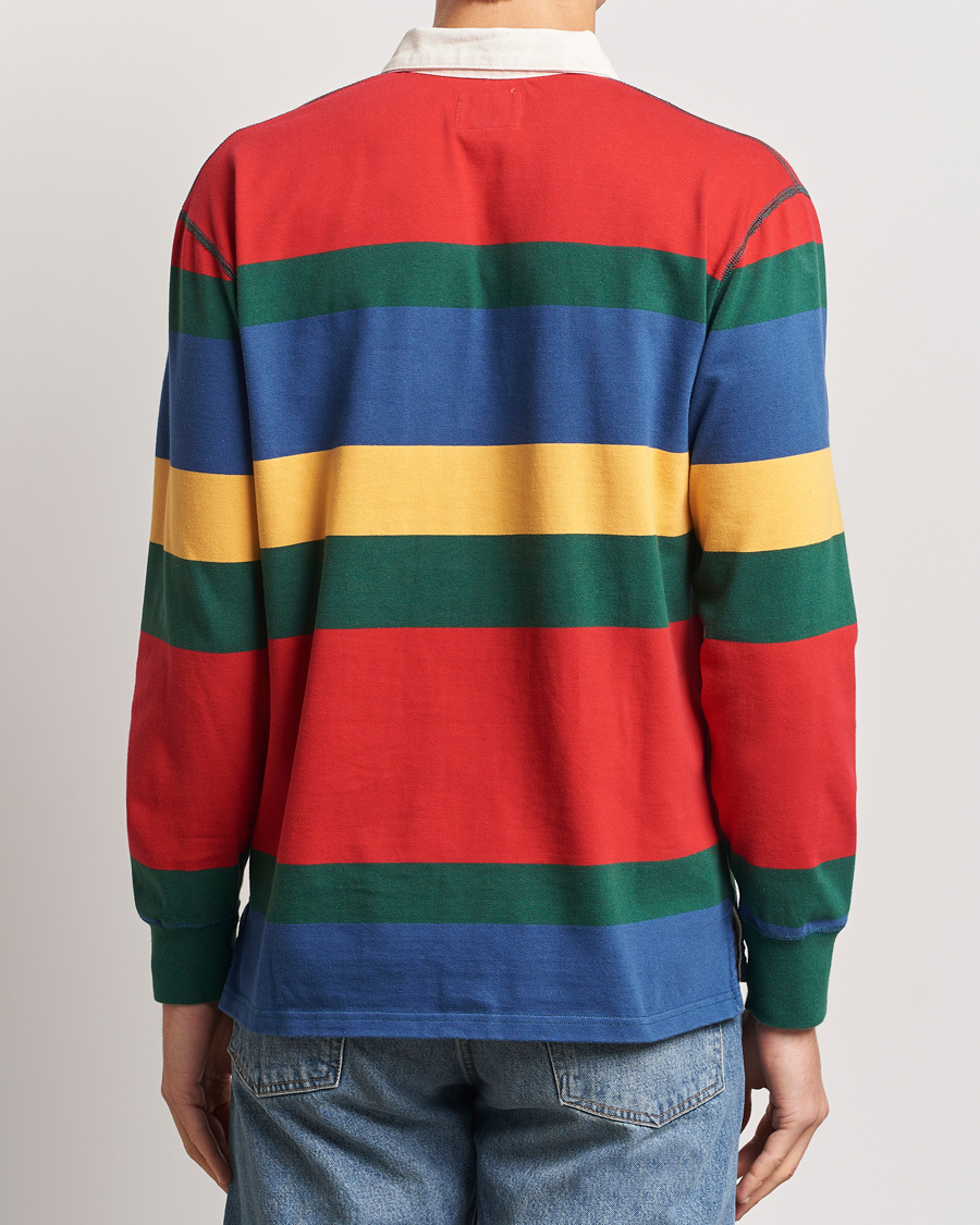 Uomini | Maglieria | Drake's | Multi Striped Rugby Shirt Red/Green/Blue