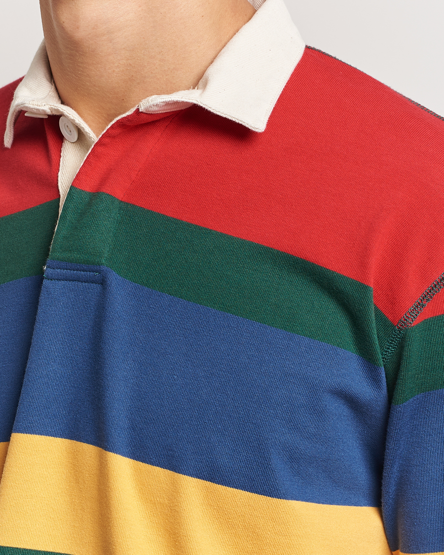 Uomini | Maglieria | Drake's | Multi Striped Rugby Shirt Red/Green/Blue