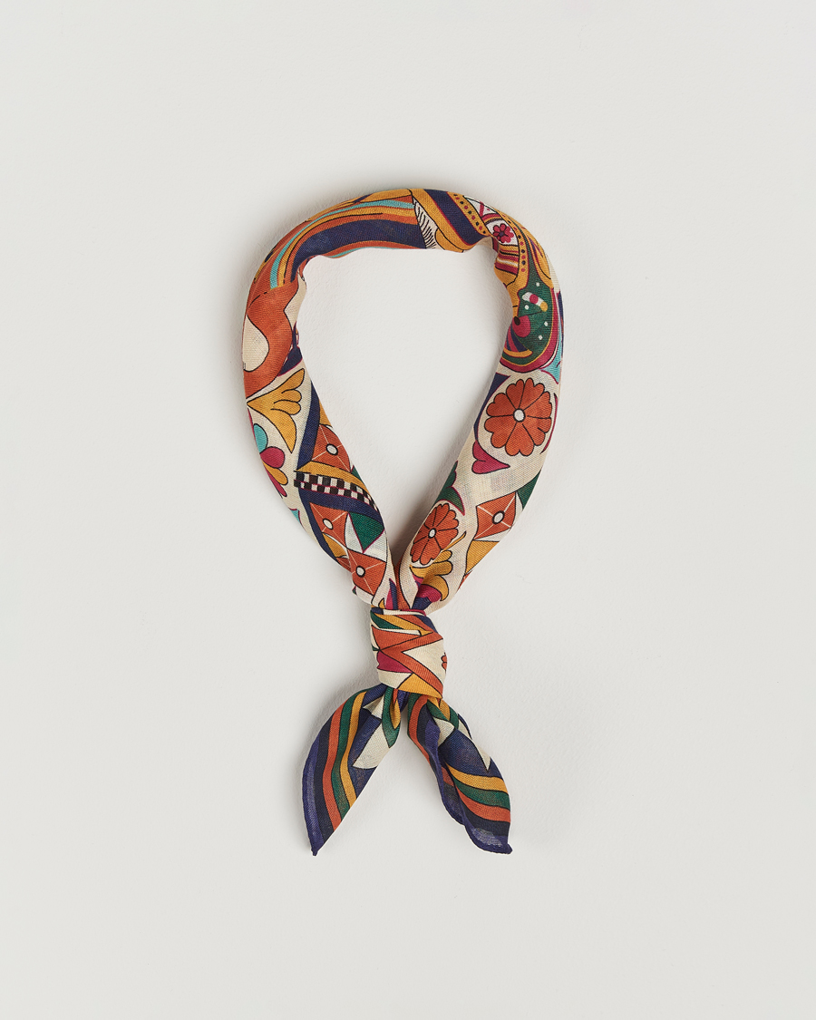 Uomini | Drake's Maharaja Print Wool/Silk Bandana Navy/Yellow | Drake's | Maharaja Print Wool/Silk Bandana Navy/Yellow