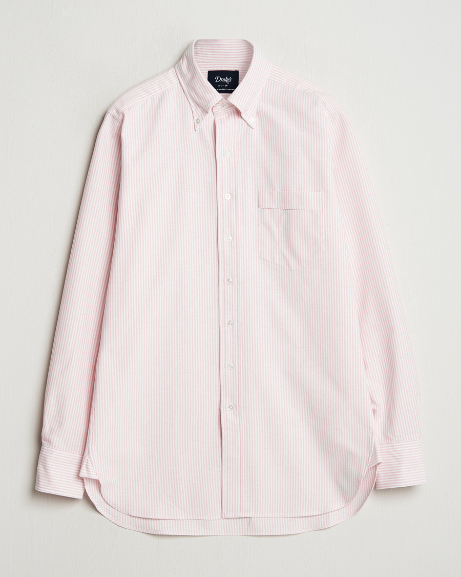 Uomini | Camicie | Drake's | Striped Button Down Oxford Shirt Pink