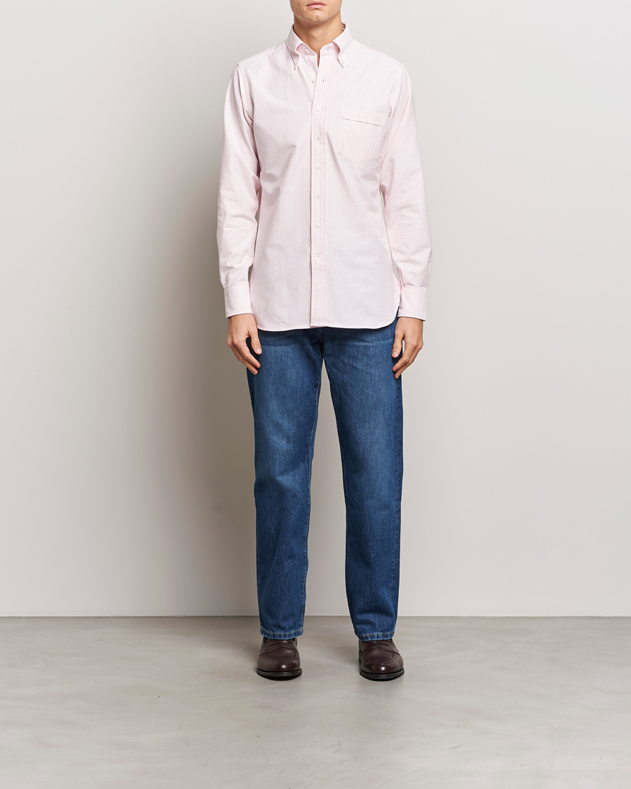Uomini | Camicie | Drake's | Striped Button Down Oxford Shirt Pink