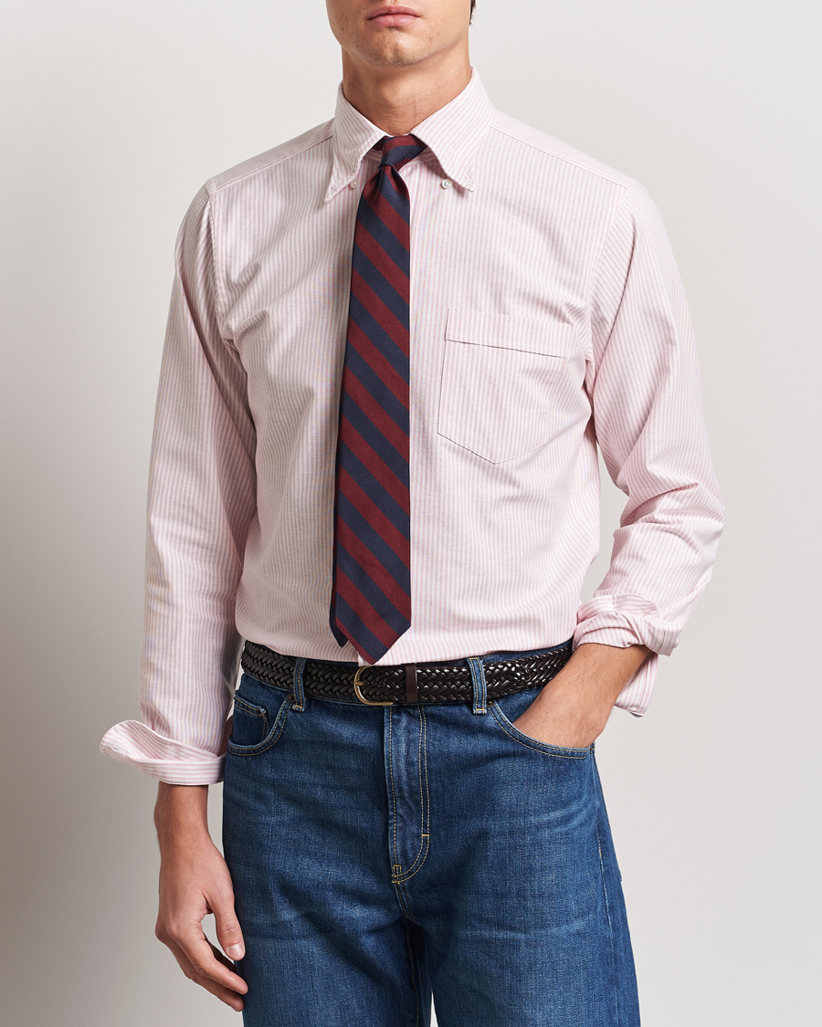 Uomini | Camicie | Drake's | Striped Button Down Oxford Shirt Pink