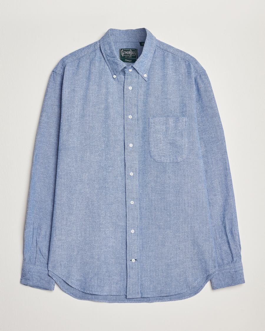 Uomini | Camicie | Gitman Vintage | Button Down Shetland Flannel Shirt Light Blue