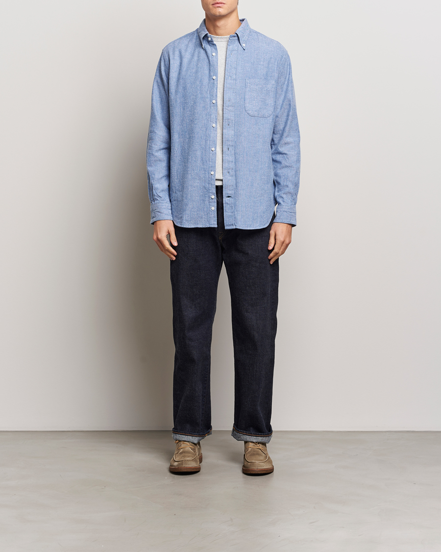 Uomini | Camicie | Gitman Vintage | Button Down Shetland Flannel Shirt Light Blue