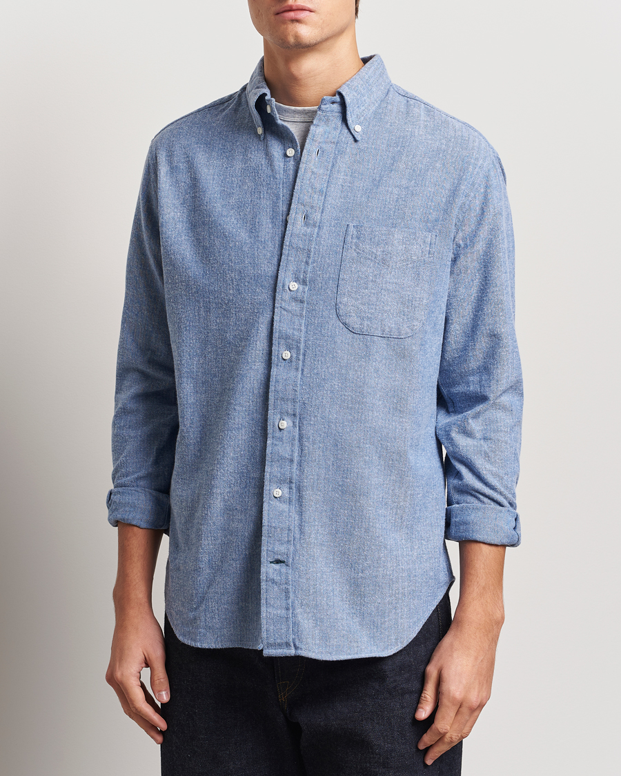 Uomini | Camicie | Gitman Vintage | Button Down Shetland Flannel Shirt Light Blue