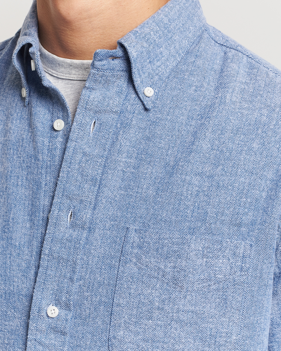 Uomini | Camicie | Gitman Vintage | Button Down Shetland Flannel Shirt Light Blue