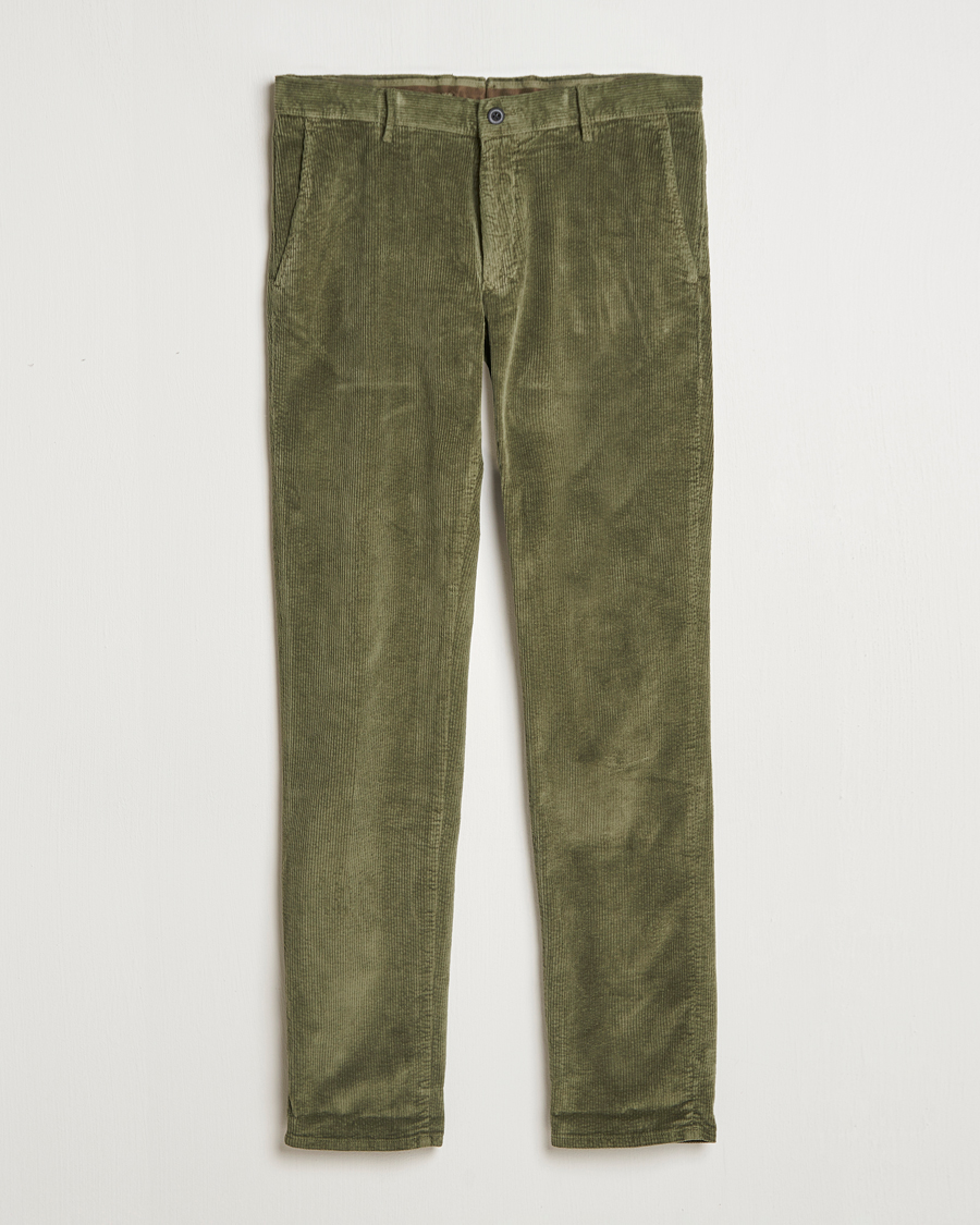 Uomini | Pantaloni | Incotex | Slim Fit Leisure Cord Slacks Dark Green