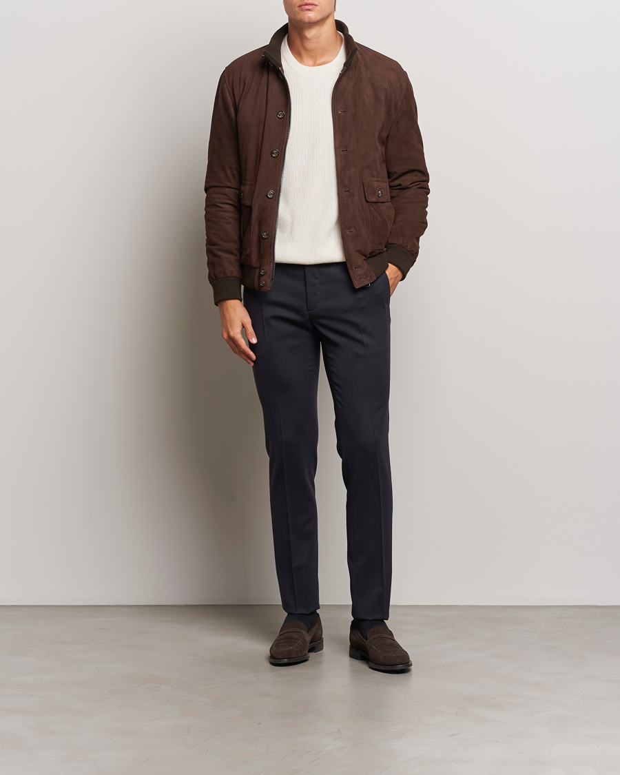 Uomini | Pantaloni | Incotex | Silm Fit Washable Flannel Trousers Navy